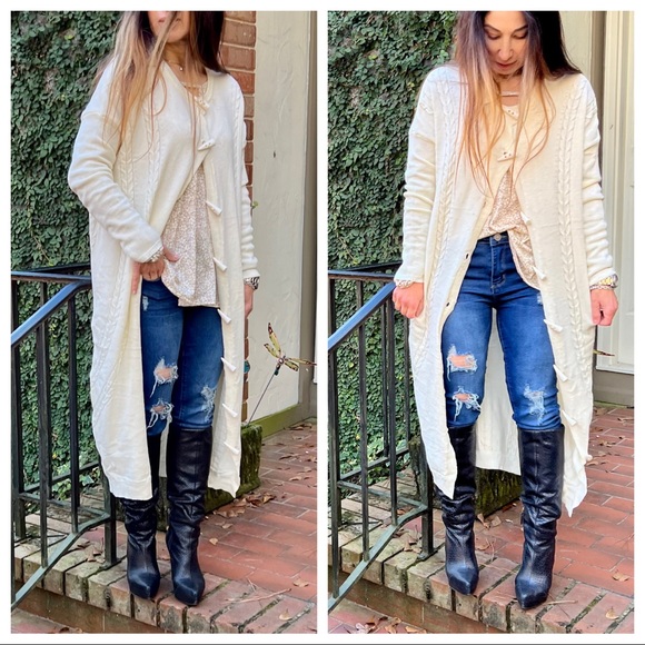 #17 Winter White Toggle Button Long Fabulous Sweater Cardigan - Picture 3 of 8